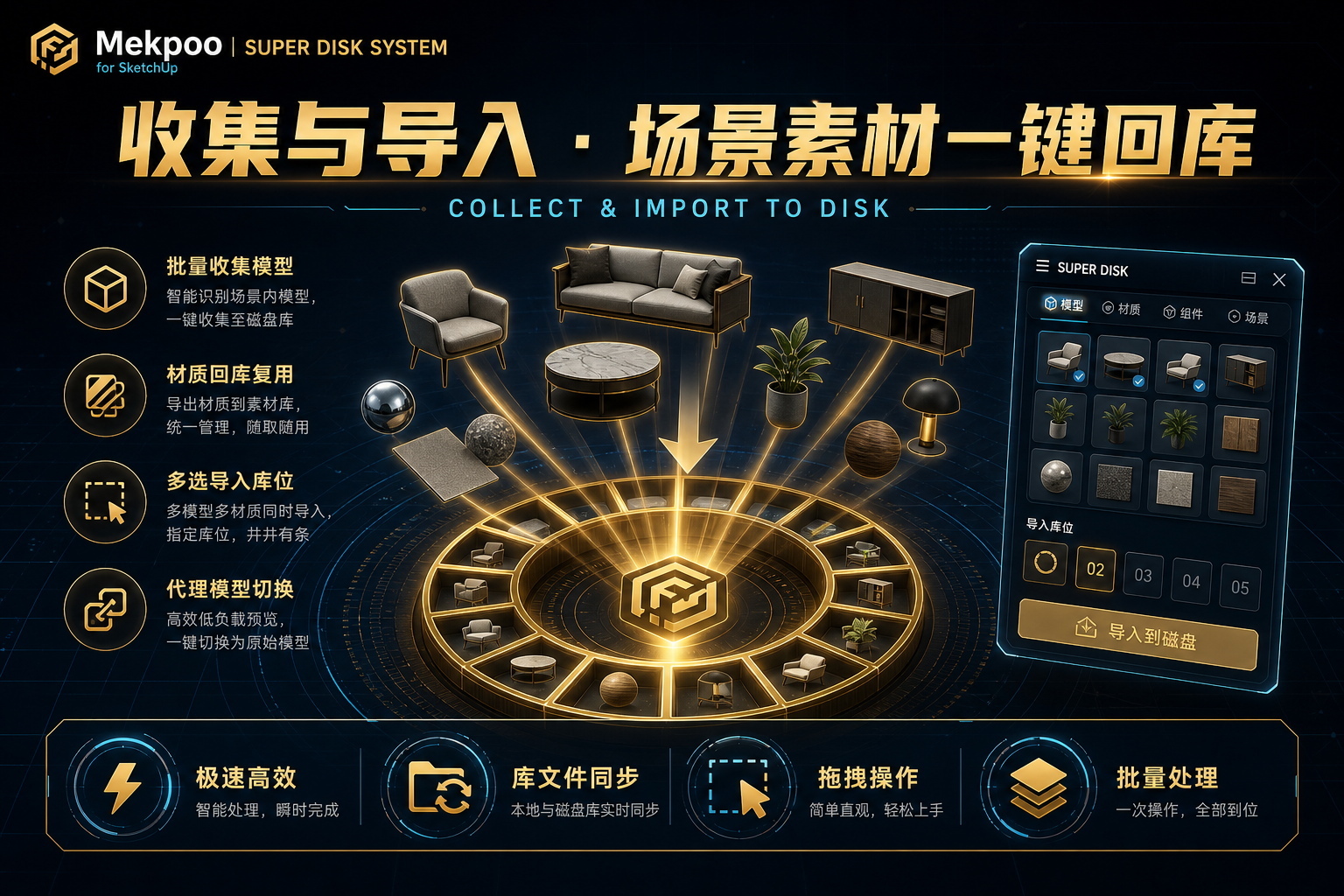 收集与导入 · 场景素材一键回库